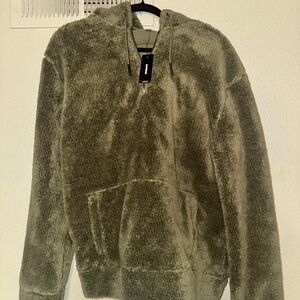 Express Men’s Olive Sherpa Hoodie Quarter Zip | Medium Tall | NWT | Cozy & Warm